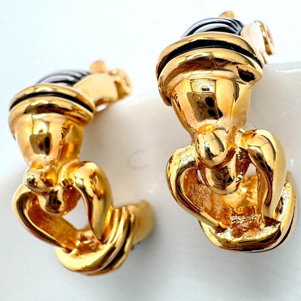 Clip-On Earrings Vtg Gold Silver Tone Buckle Renaissance Revival Style 80s